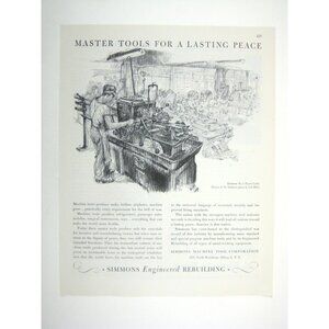 Vintage 1944 Simmons Engineered Rebuilding Print Ad WWII Era